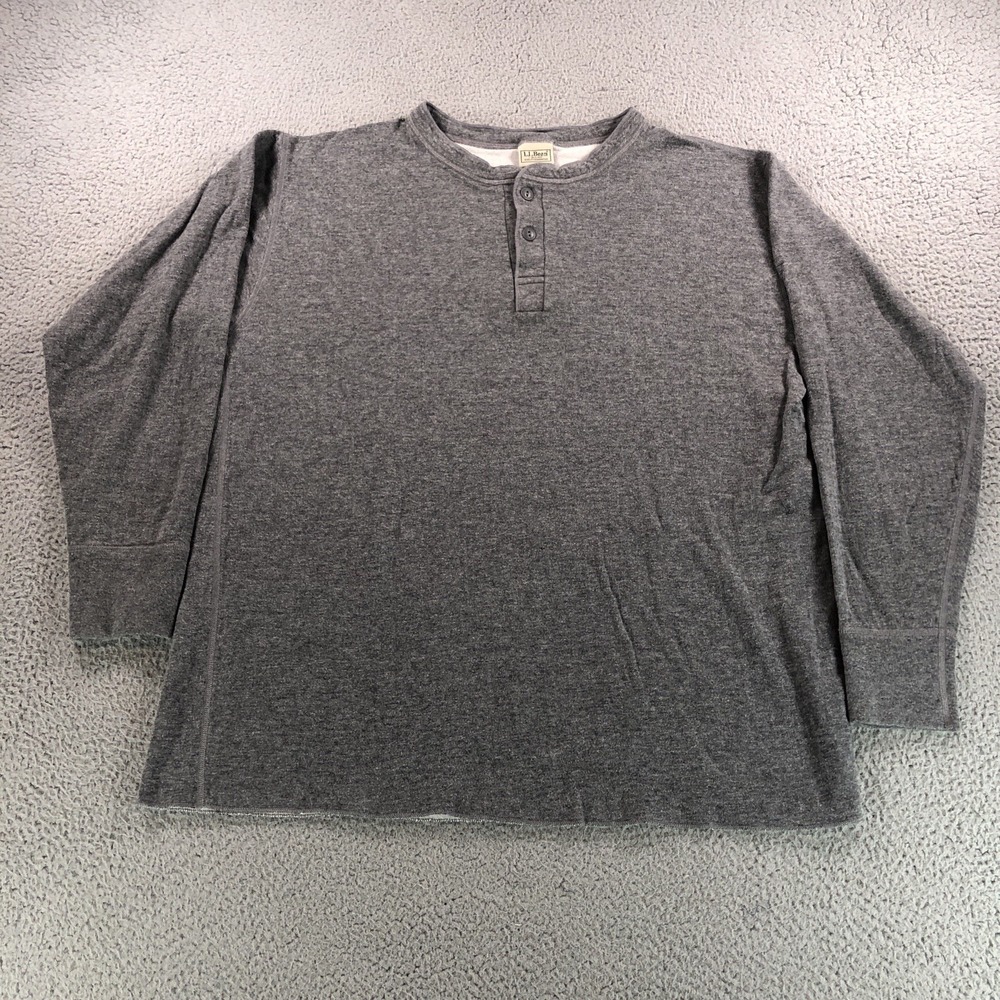 LL Bean Shirt Adult XL Gray River Driver Henley Wool‎ Blend Thermal 2 Layer Base